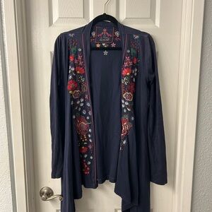 Floral Embroidered Open Front Cardigan